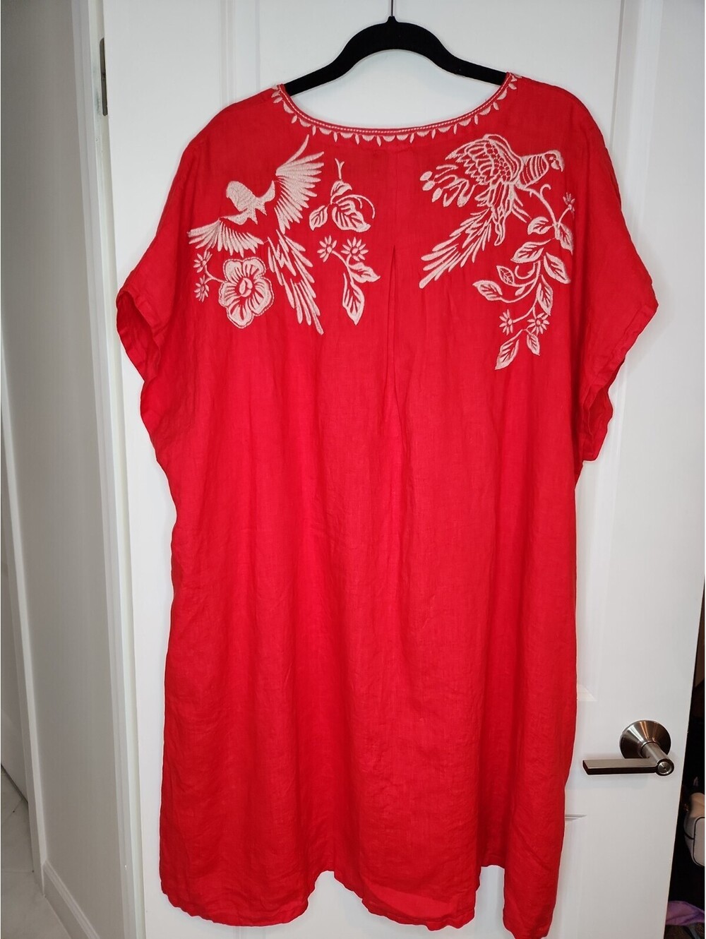 Johnny Was Shift Dress Women's Sz 3X Linen Red Wht Embroidered Tunic Floral - Picture 9 of 9